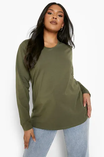 Womens Plus Long Sleeve Basic T-Shirt - Green - 18, Green