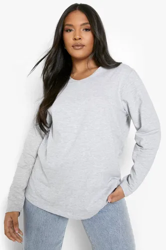 Womens Plus Long Sleeve Basic T-Shirt - Grey - 18, Grey