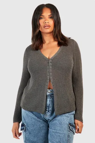 Womens Plus Long Sleeve Hook And Eye Knitted Top - Grey - 16, Grey