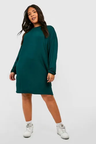 Womens Plus Long Sleeve T-Shirt Dress - Green - 20, Green