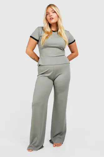 Womens Plus Lounge Ringer T Shirt - Grey - 16, Grey