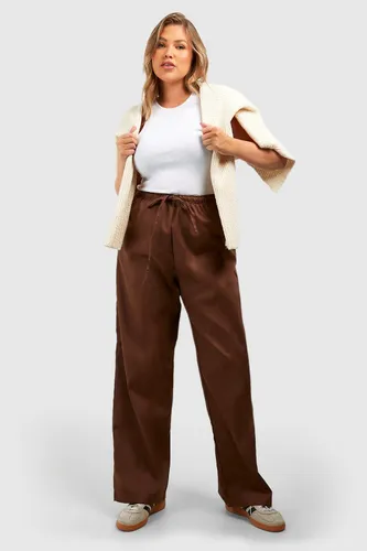 Womens Plus Low Waist Drawcord Twill Parachute Trousers - Brown - 20, Brown