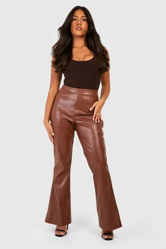 Womens Plus Matte Pu High Waisted Flared Trousers - Brown - 16, Brown