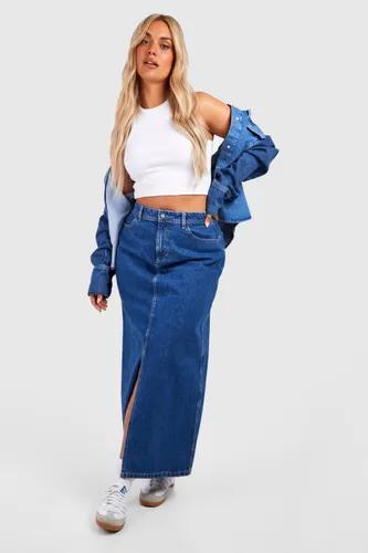 Womens Plus Mid Blue Denim Maxi Skirt - 16, Blue