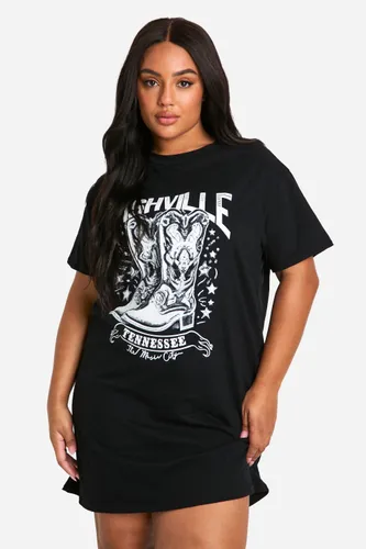 Womens Plus Nashville Printed T-Shirt Dress - Black - 16, Black