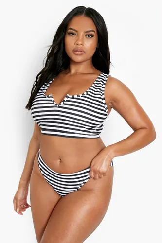 Womens Plus Nautical Stripe Notch Bikini Top - White - 16, White