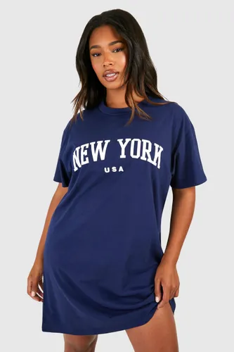 Womens Plus New York Printed T-Shirt Dress - Navy - 16, Navy