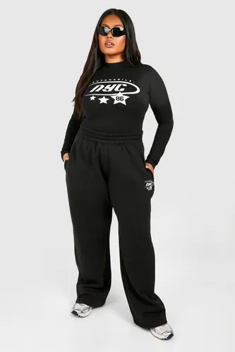Womens Plus Nyc Motorsport Slogan Bodysuit And Jogger Set - Black - 28, Black