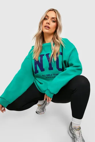 Womens Plus Nyc Varsity Oversized Sweatshirt - Green - 26, Green