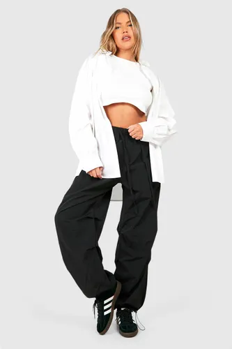 Womens Plus Nylon Ruched Detail Cargo Trousers - Black - 22, Black
