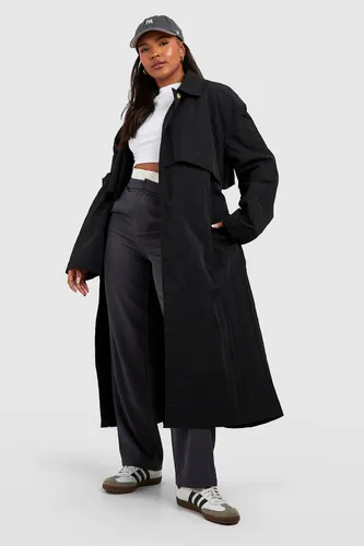 Womens Plus Nylon Shoulder Detail Trench Coat - Black - 28, Black