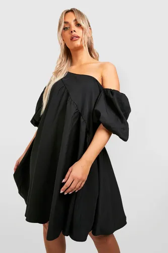 Womens Plus Off Shoulder Asymmetric Smock Dress - Black - 16, Black