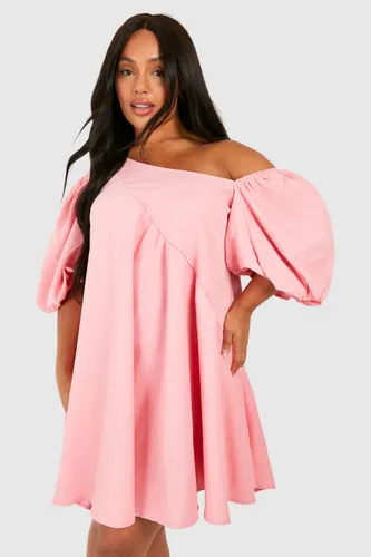 Womens Plus Off Shoulder Asymmetric Smock Dress - Pink - 16, Pink