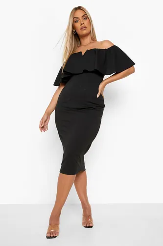 Womens Plus Off Shoulder Ruffle Midi Dress - Black - 28, Black
