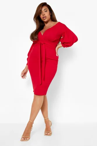 Womens Plus Off The Shoulder Wrap Midi Dress - Red - 24, Red
