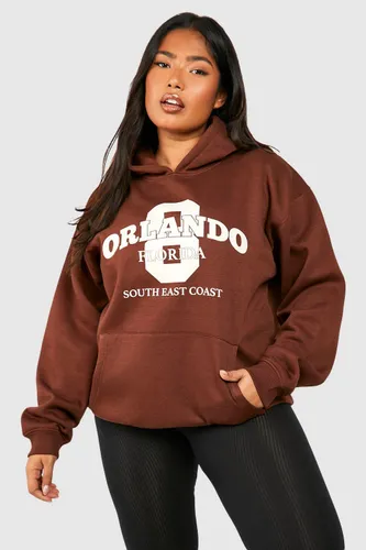 Womens Plus Orlando Florida Slogan Oversized Hoodie - Brown - 18, Brown
