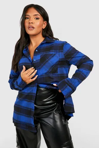 Womens Plus Oversized Checked Shirt - Blue - 22, Blue