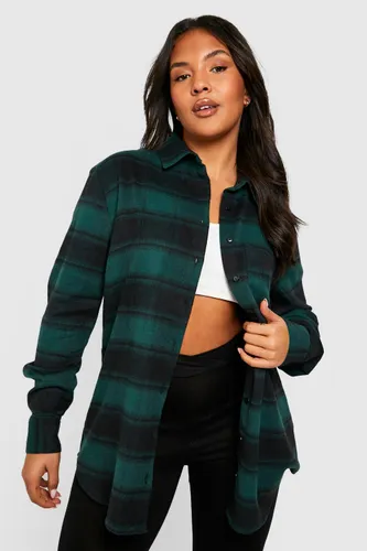 Womens Plus Oversized Checked Shirt - Green - 28, Green