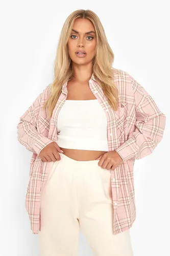Womens Plus Oversized Checked Shirt - Pink - 28, Pink