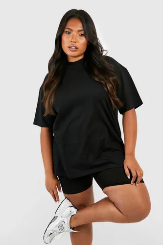 Womens Plus Oversized Cotton T-Shirt And Cycling Short - Black - 18, Black