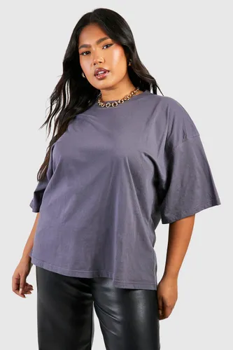 Womens Plus Oversized Crew Neck Basic Cotton T-Shirt - Grey - 16, Grey