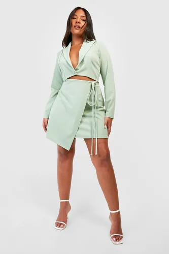 Womens Plus Oversized Cropped Blazer And Skirt Set - Green - 18, Green