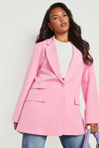 Womens Plus Oversized Double Pocket Detail Blazer - Pink - 24, Pink