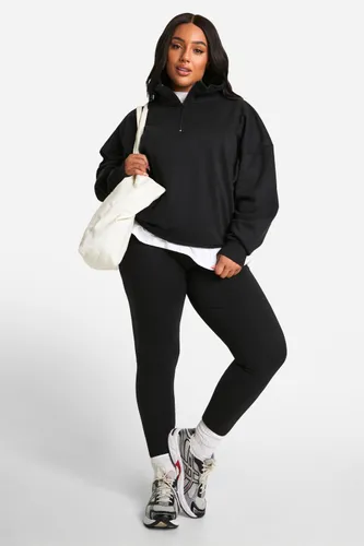 Womens Plus Oversized Half Zip Sweatshirt And Legging Set - Black - 16, Black