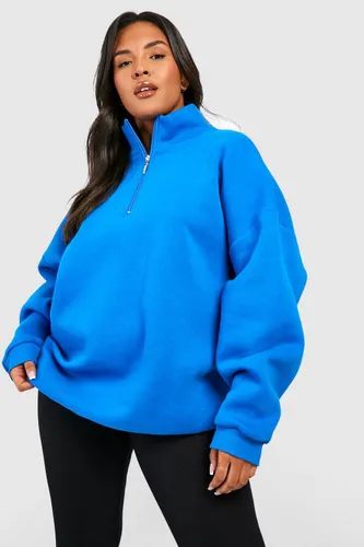 Womens Plus Oversized Half Zip Sweatshirt - Blue - 18, Blue