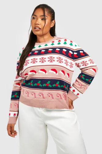 Womens Plus Oversized Mixed Xmas Jumper - Pink - 16, Pink