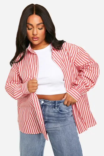 Womens Plus Oversized Pocket Detail Striped Shirt - Red - 16, Red