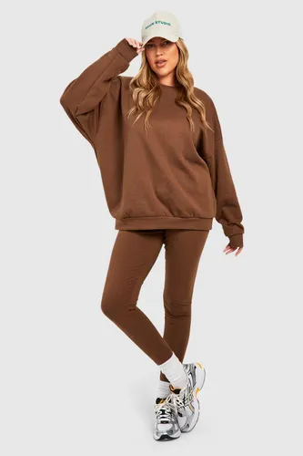 Womens Plus Oversized Sweatshirt And Legging Set - Brown - 16, Brown