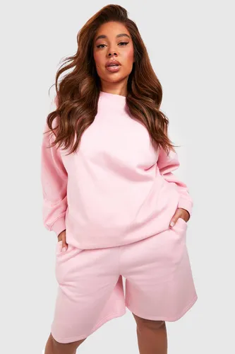 Womens Plus Oversized Sweatshirt Short Tracksuit - Pink - 28, Pink