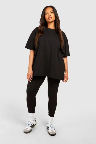 Womens Plus Oversized T-Shirt And Legging Set - Black - 24, Black