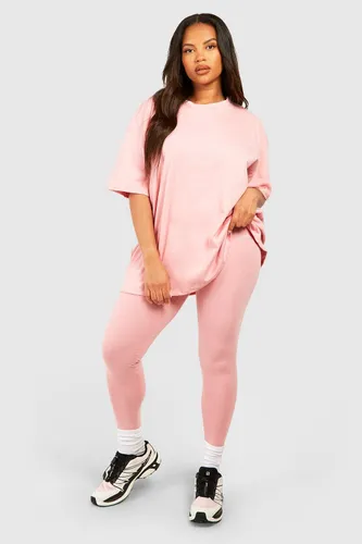 Womens Plus Oversized T-Shirt And Legging Set - Pink - 22, Pink