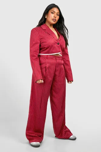 Womens Plus Pinstripe Wide Leg Trouser - Red - 16, Red