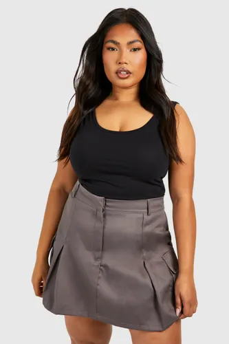 Womens Plus Pleated Cargo Mini Skirt - Grey - 16, Grey