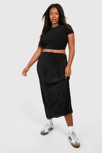 Womens Plus Plisse Column Midaxi Skirt - Black - 16, Black