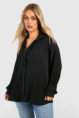 Womens Plus Plisse Oversized Shirt - Black - 26, Black