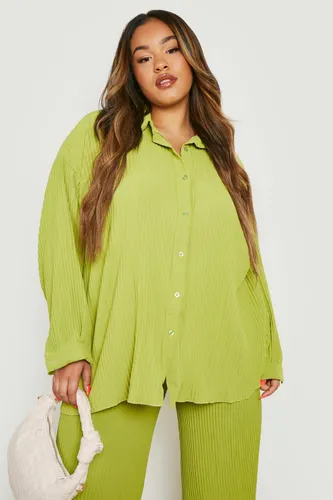 Womens Plus Plisse Oversized Shirt - Green - 16, Green