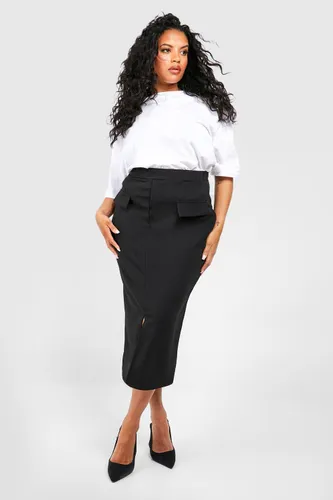 Womens Plus Pocket Detail Scuba Midaxi Skirt - Black - 16, Black
