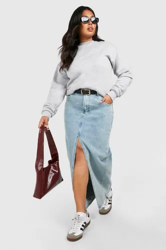 Womens Plus Pocket Detail Split Front Denim Maxi Skirt - Blue - 16, Blue