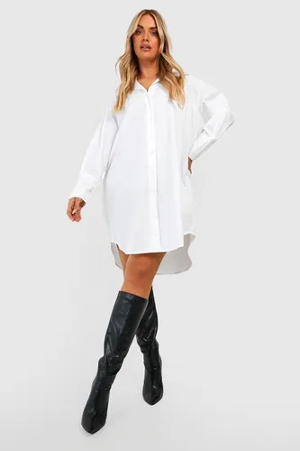 Womens Plus Poplin Oversized Longline Shirt Dress - White - 18, White