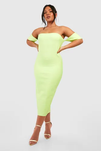 Womens Plus Premium Bandage Off Shoulder Midi Dress - Green - 28, Green