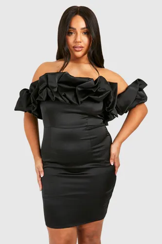 Womens Plus Premium Satin Off Shoulder Mini Dress - Black - 16, Black