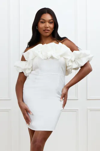 Womens Plus Premium Satin Off Shoulder Mini Dress - White - 28, White