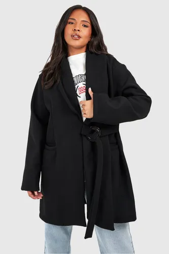Womens Plus Premium Wool Look Collared Coat - Black - 16, Black