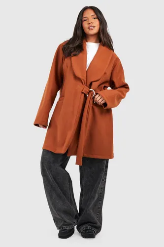 Womens Plus Premium Wool Look Collared Coat - Brown - 16, Brown