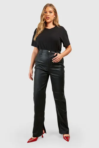 Womens Plus Pu Coated Denim Slim Leg Jeans - Black - 16, Black