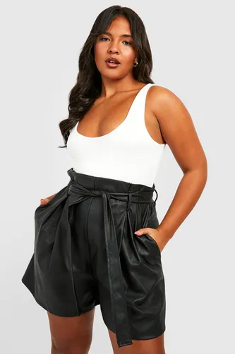 Womens Plus Pu Paperbag Waist Shorts - Black - 28, Black